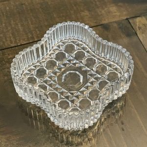 Vintage Square Button &cane Pattern Pressed Glass Trinket Box 1 piece 2 1/2” X 1